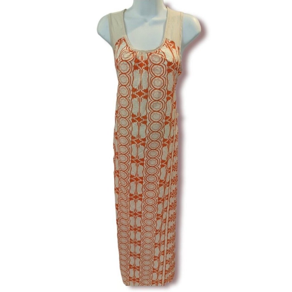 Ezra Orange Patterned Lightweight Sleeveless Maxi Dress Size M